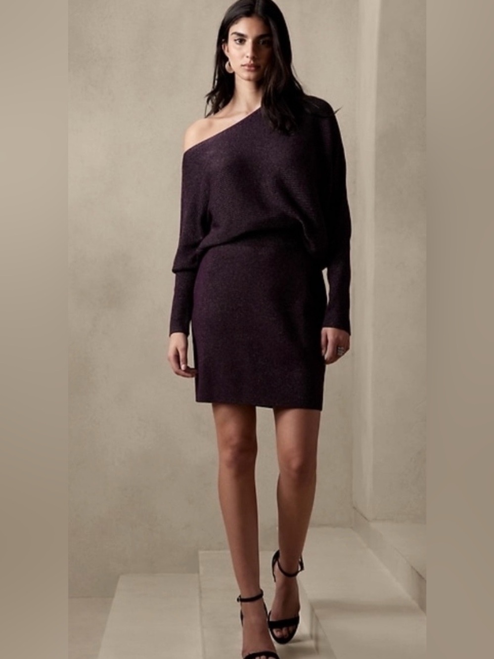 NWT - Banana Republic - Shine Mini Sweater Skirt in Midnight Lily (Deep Plum)